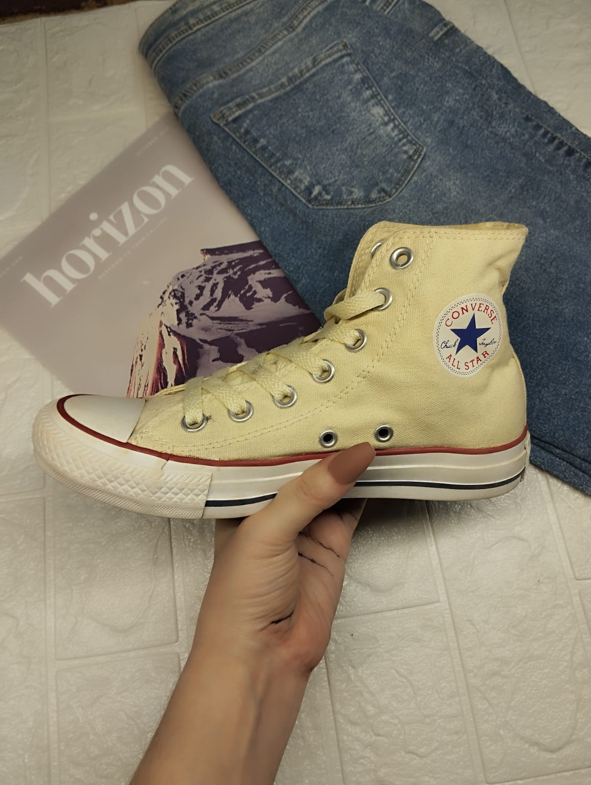 Cream high rise converse