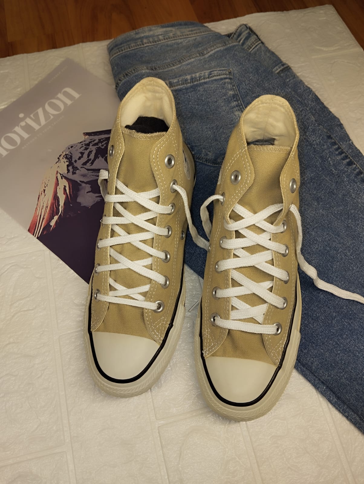 Beige high rise converse