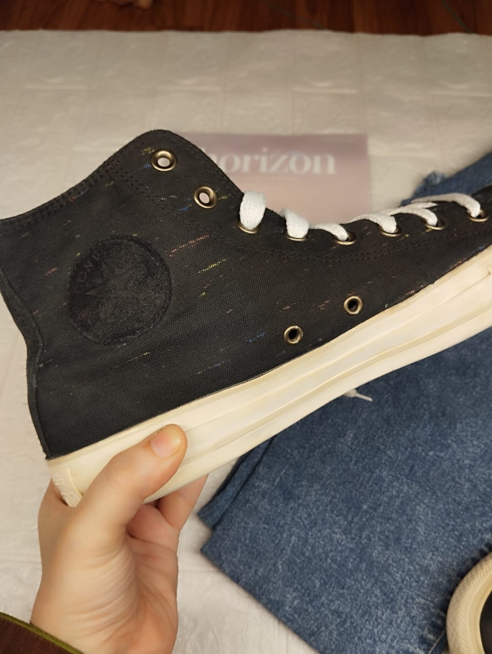 Black colored stripes high rise converse