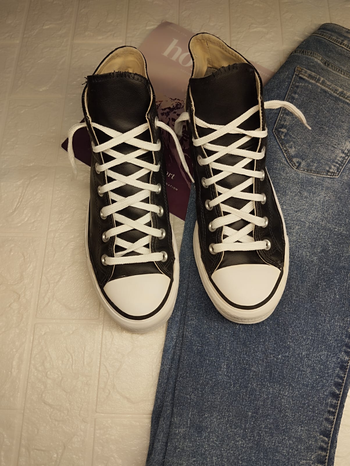 Black leather high rise platform