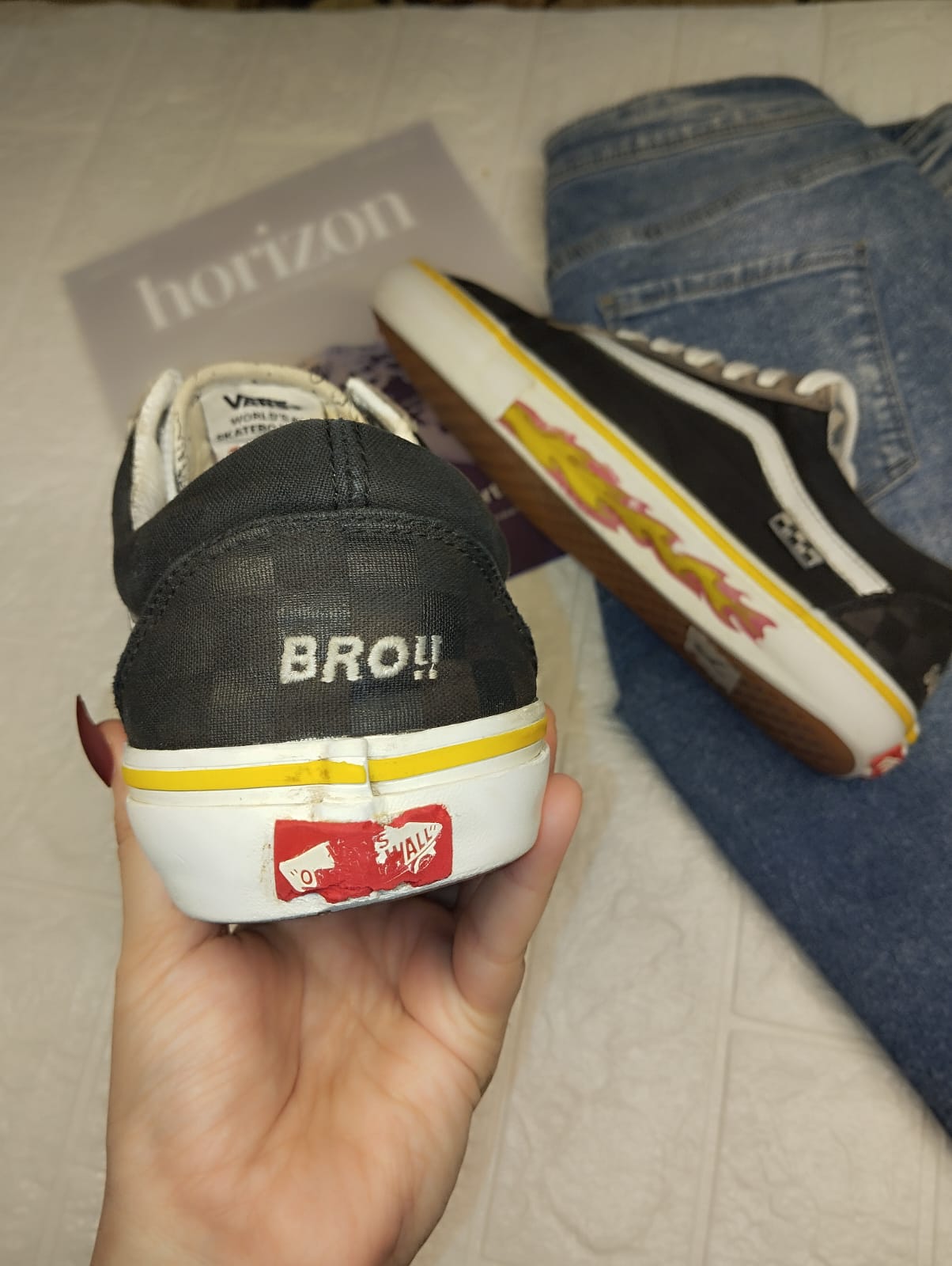 Black flame low rise vans